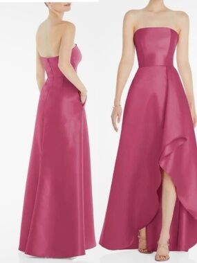 NWT Alfred Sung Strapless Satin Twill Front Draped Slit Gown Dress Size 6 D832